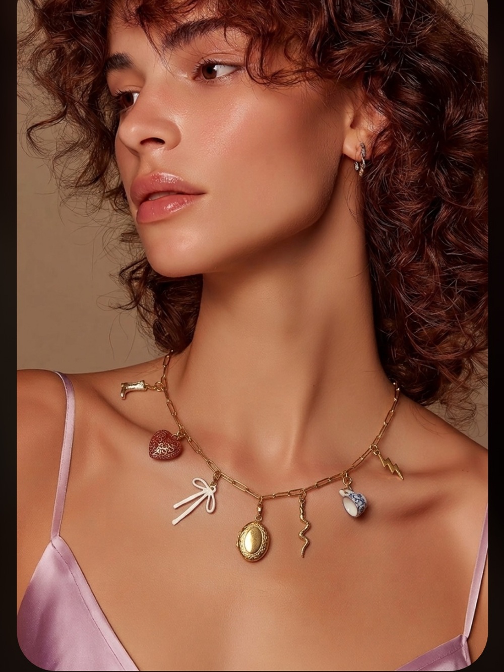 18”charm necklace features unique pendants